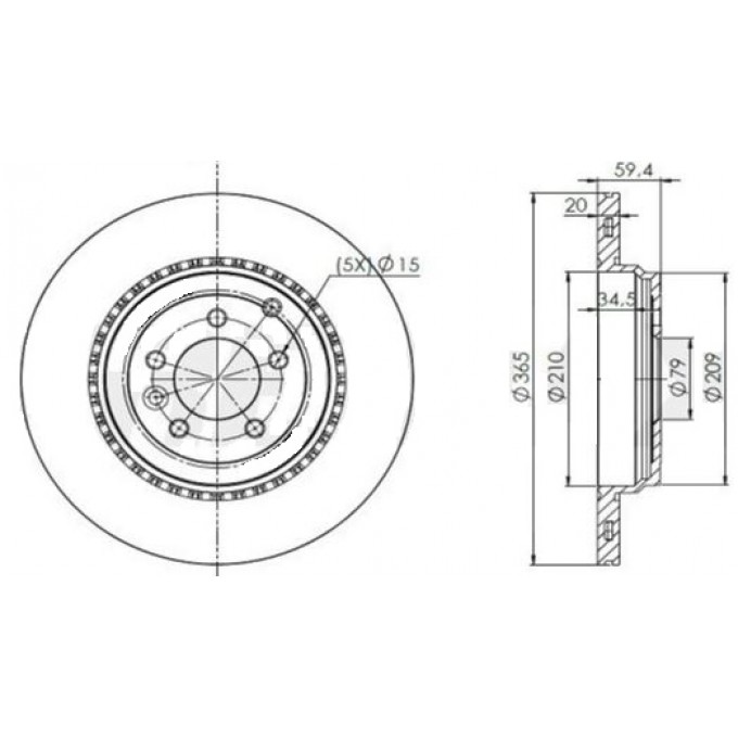 Диск тормозной задний для Land Rover Range Rover Sport (09-) d=365 TRIALLI DF190518