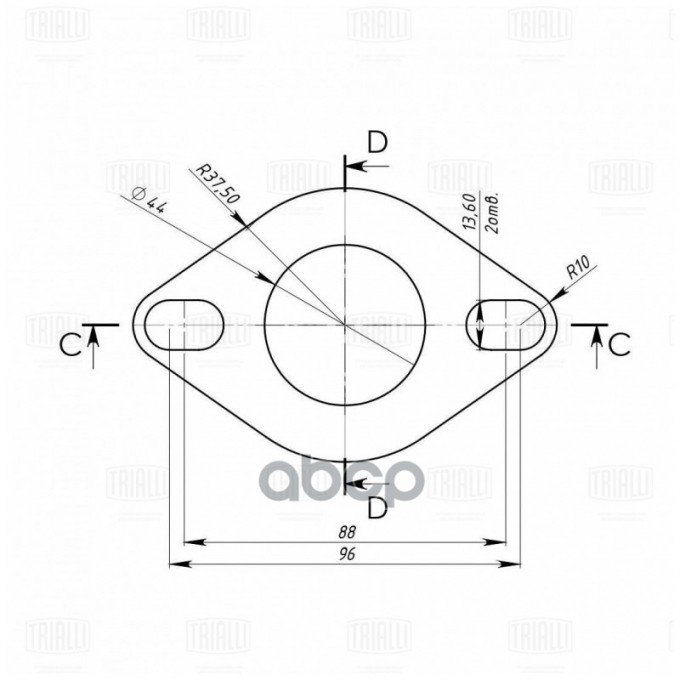 Фланец Универ. D44 Под Шпильку 13.6 Mm. (Нерж. Алюм. Сталь) (Empf 4413) TRIALLI T EMPF4413